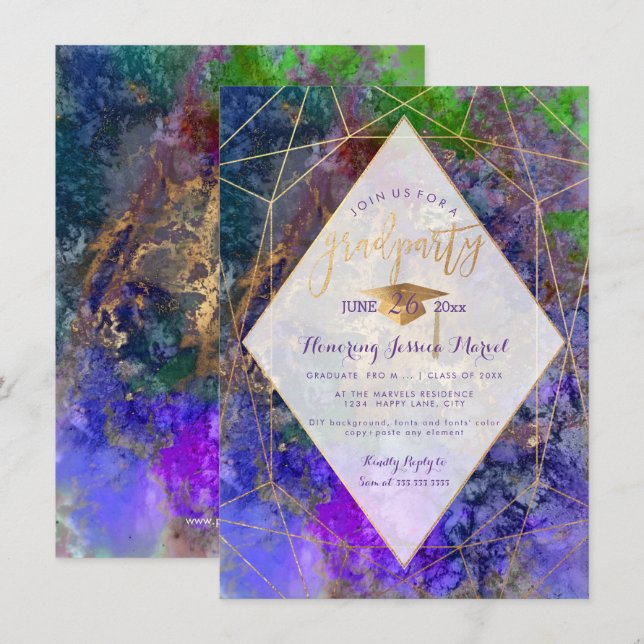 PixDezines Galaxy Abstract Graduation Party Invitation (Front/Back)