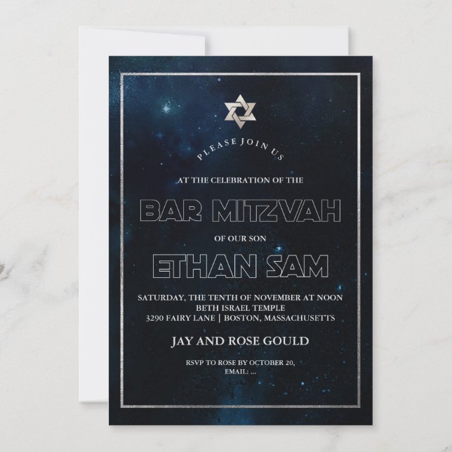 PixDezines Galaxy /Space Bat Mitzvah Invitation (Back)