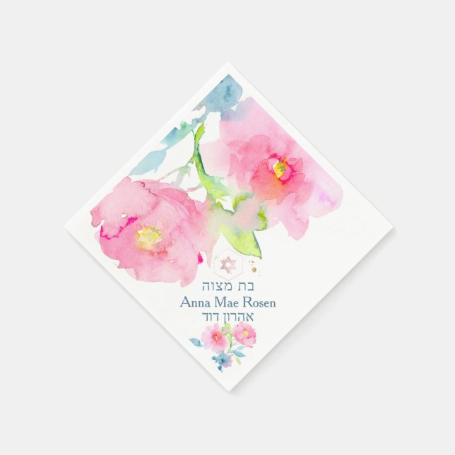 PixDezines Garden Roses, Blush Pink Mitzvah Napkin (Corner)