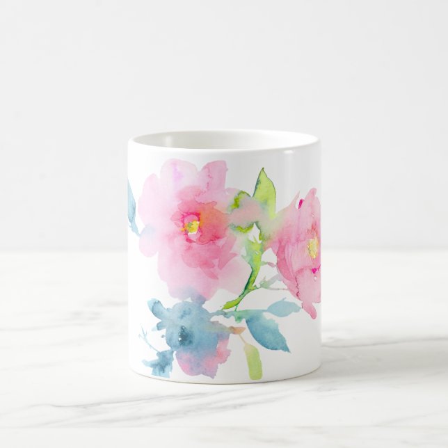 PixDezines Garden Roses Watercolor Flowers Coffee Mug (Center)