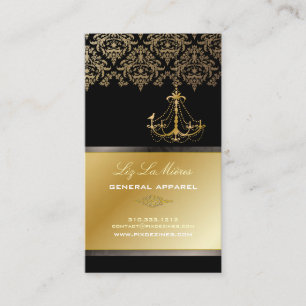 PixDezines GChandelier Damask/ Black + Gold Lace Business Card