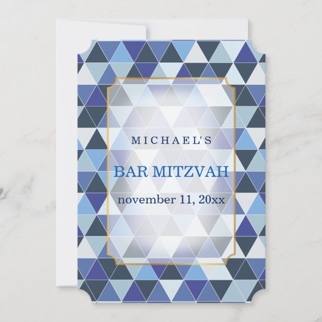 PixDezines geometric pattern mitzvah/blue Invitation (Front)