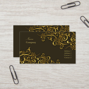 PixDezines Gilded iron swirls/dark chocolate/gold Business Card