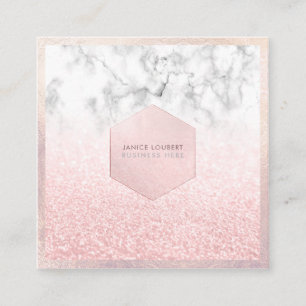 PixDezines Glam Faux Glitter, Pink Blush+Marble Square Business Card