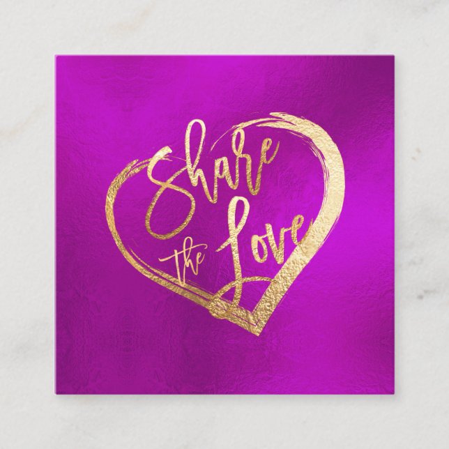 PixDezines Glam Share the Love Faux Gold Magenta Square Business Card (Front)