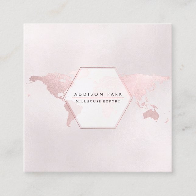 PixDezines going global/blush gold map export Square Business Card (Front)