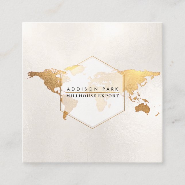 PixDezines going global/faux gold word map Square Business Card (Front)