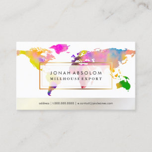 PixDezines going global/watercolor word map Business Card