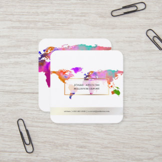 PixDezines going global/watercolor world map Square Business Card