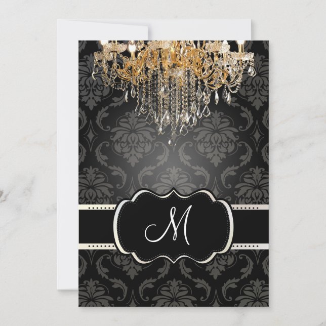 PixDezines Gold Chandelier+Vendome Damask/ 5x7 Invitation (Front)