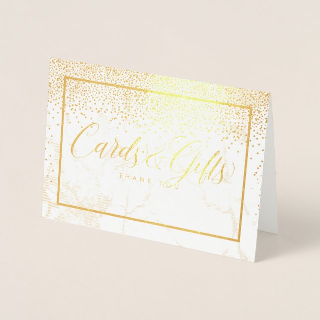 PixDezines Gold Confetti/Cards+Gifts Table Signs Foil Card (Front)