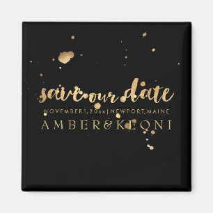 PixDezines gold ink splatters save our date Magnet