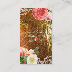 PixDezines gold leaves+vintage peonies Business Card