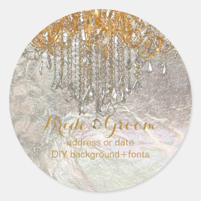 PixDezines gold tone crystal chandelier Classic Round Sticker (Front)