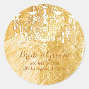 PixDezines gold tone crystal chandelier Classic Round Sticker
