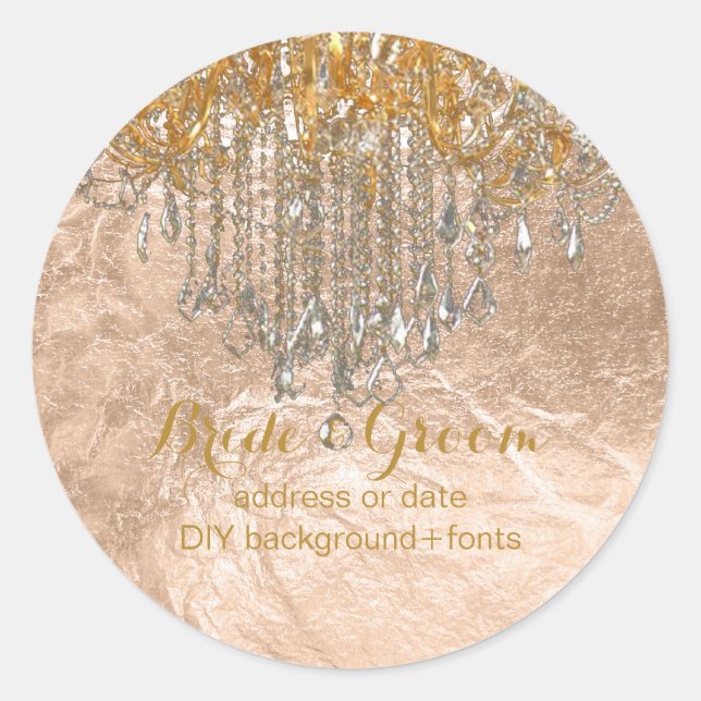 PixDezines gold tone crystal chandelier Classic Round Sticker (Front)