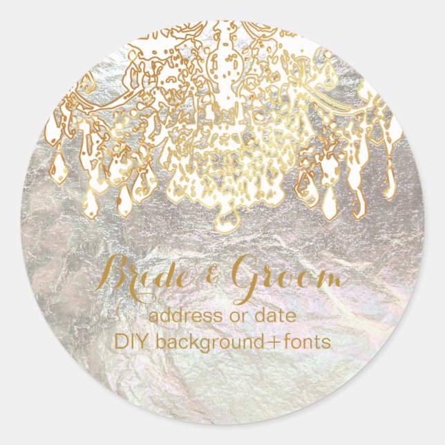 PixDezines gold tone crystal chandelier Classic Round Sticker (Front)