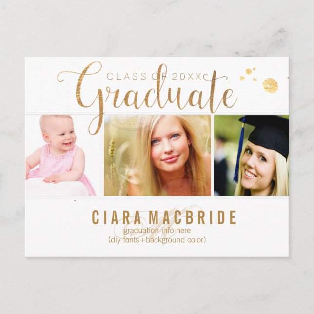 PixDezines Graduation/Faux Gold Font Announcement Postcard (Front)