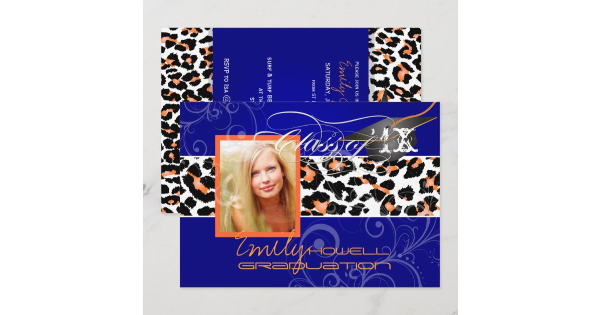 Leopard Graduation Invitations PixDezines Graduation Orange Leopard/DIY colour Invitation | Zazzle