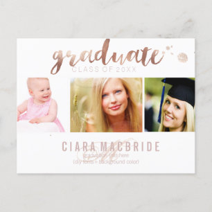 PixDezines Graduation/Rose Gold Script Font Invitation Postcard