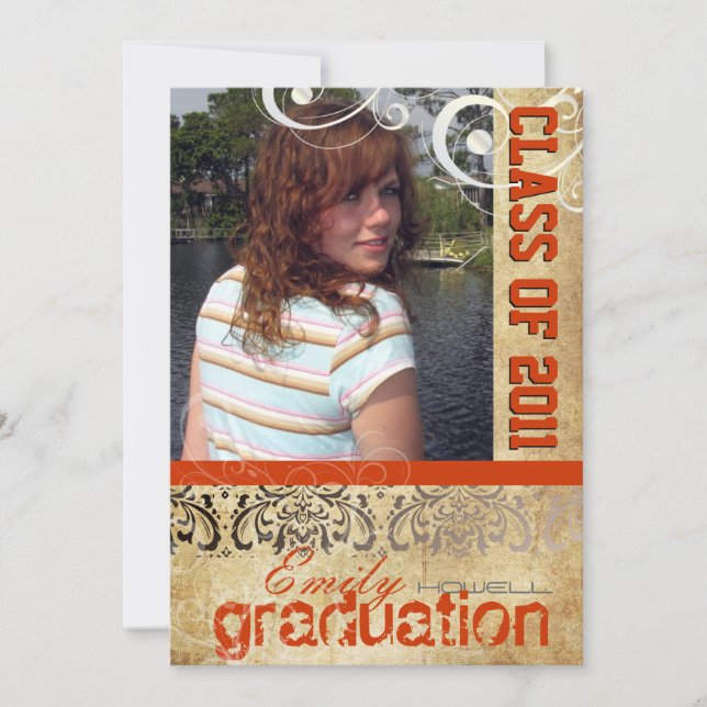 PixDezines Graduation, Vintage Rossi Damask Invitation (Front)