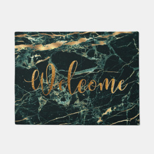 PixDezines GREEN MARBLE FAUX GOLD VEINS, WELCOME Doormat
