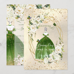 PixDezines Green Quinceanera H2 Alabaster Roses  Invitation