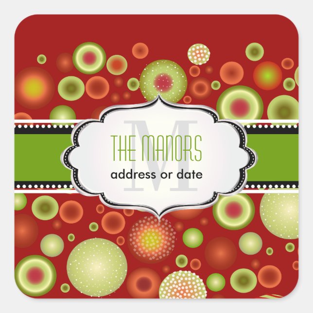 PixDezines Green+Red Christmas Ornaments Square Sticker (Front)