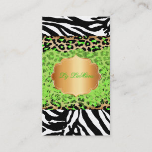 PixDezines green vintage lace+cheetah+zebra Business Card
