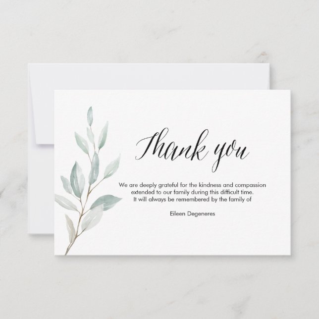 PixDezines Greenery Bereavement Thank You Invitation (Front)