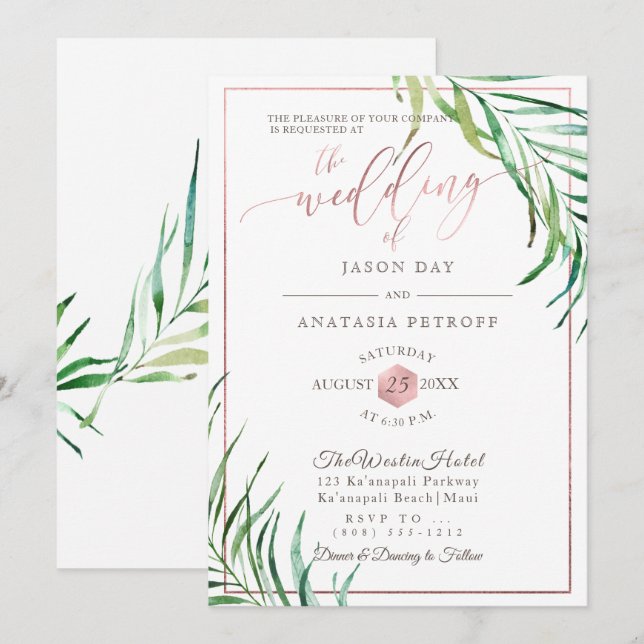 PixDezines Greenery Palms+Honeycomb Invitation (Front/Back)