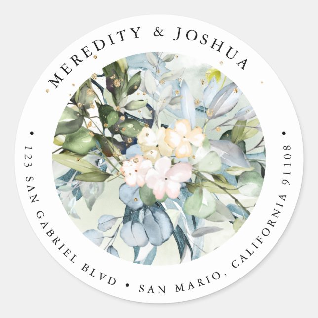 PixDezines Greenery, Sage Green Blue Gum Foliage Classic Round Sticker (Front)