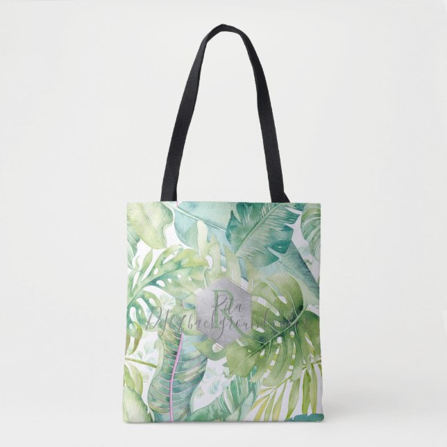 PixDezines Greenery, Tropical Monstera Tote Bag (Front)