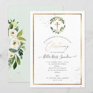 PixDezines Greenery Watercolor White Roses Wreath Invitation