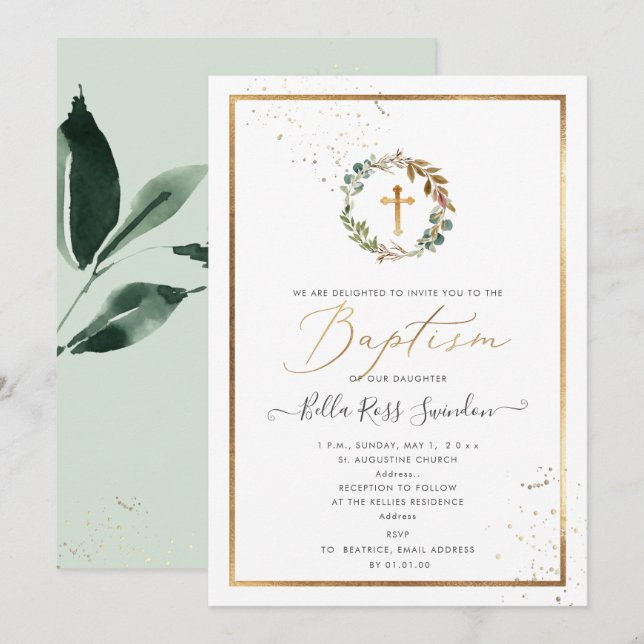 PixDezines Greenery Watercolor Winter Wreath Invitation (Front/Back)