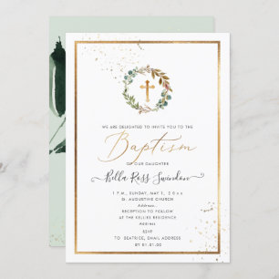 PixDezines Greenery Watercolor Winter Wreath Invitation