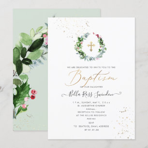 PixDezines Greenery Watercolor Winter Wreath Invitation