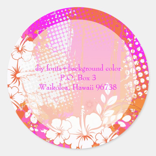 PixDezines grunge hibiscus/diy background colour Classic Round Sticker (Front)