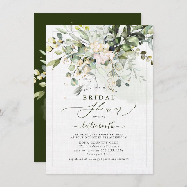 PixDezines Gum Eucalyptus Bridal Shower Invitation (Front/Back)