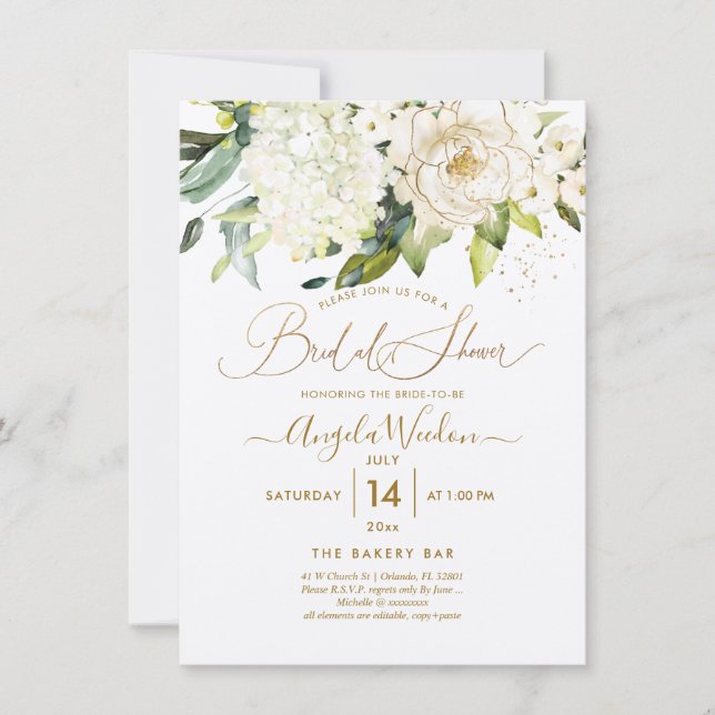 PixDezines H2 Alabaster Roses Bridal Shower Invita Invitation (Front)
