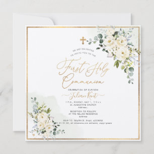 PixDezines H2 Alabaster Roses First Holy Communion Invitation
