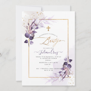 PixDezines H2 Aubergine Eucalyptus Bautizo Invitation