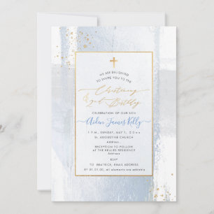 PixDezines H2 Blue Christening+2nd Birthday Invita Invitation