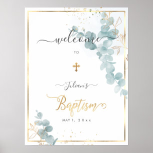 PixDezines H2 Blue Eucalyptus Baptism Welcome Poster