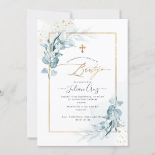 PixDezines H2 Blue Gum Eucalyptus Bautizo Invitation