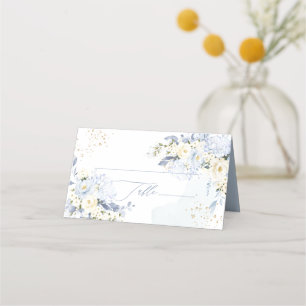 PixDezines H2 Blue Hydrangeas Cream Roses Place Card