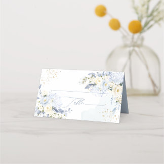 PixDezines H2 Blue Hydrangeas Cream Roses  Place Card