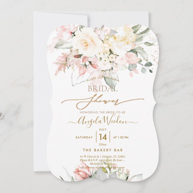 PixDezines H2 Blush Alabaster Roses Bridal Shower  Invitation (Front)