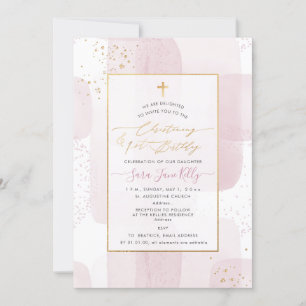 PixDezines H2 Blush Christening+1st Birthday Invitation