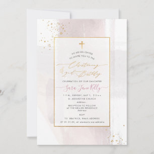 PixDezines H2 Blush Christening+2nd Birthday Invit Invitation